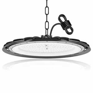 brillirare led ufo high bay light, 100w 14,000lm daylight 5000k shop light fixture, ip65 waterproof 400w hid equiv. with hanging hook&safe rope, commercial grade lighting for warehouse, workshop