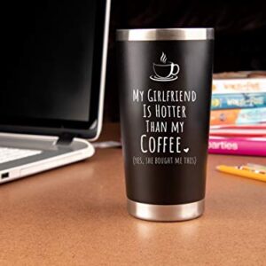 KLUBI Boyfriend Gifts from Girlfriend- Travel Coffee Tumbler/Mug 20oz Insulated Stainless Steel - Funny Gift Idea for Year Anniversary, Valentines Day, Cute Presents, 1, Birthday