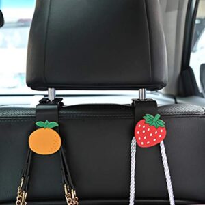 Garneck 6pcs Car Seat Headrest Hooks Cartoon Strawberry Back Seat Organizer Hanger Storage Rack for Handbag Clothes Purse Umbrellas Coats Grocery Bags Holder