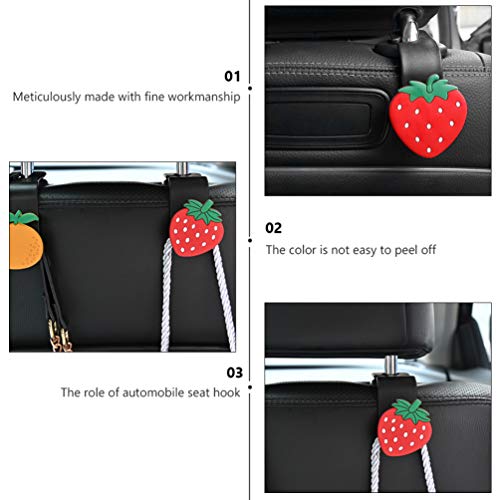 Garneck 6pcs Car Seat Headrest Hooks Cartoon Strawberry Back Seat Organizer Hanger Storage Rack for Handbag Clothes Purse Umbrellas Coats Grocery Bags Holder
