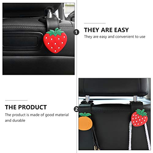 Garneck 6pcs Car Seat Headrest Hooks Cartoon Strawberry Back Seat Organizer Hanger Storage Rack for Handbag Clothes Purse Umbrellas Coats Grocery Bags Holder