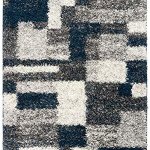 Rugshop Distressed Modern Boxes Plush Shag Area Rug 5' x 7' Navy