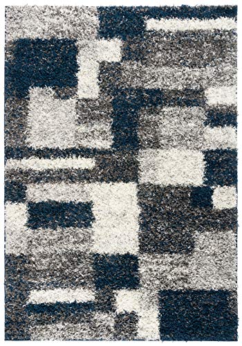 Rugshop Distressed Modern Boxes Plush Shag Area Rug 5' x 7' Navy