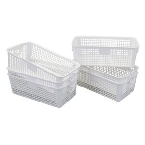 sandmovie rectangular desktop storage basket, plastic storage baskets, white, 6-pack