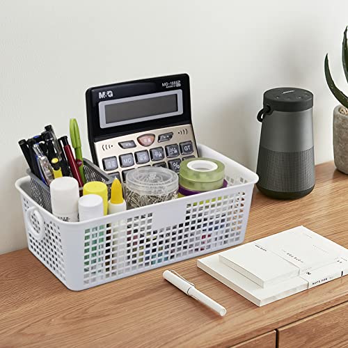 Sandmovie Rectangular Desktop Storage Basket, Plastic Storage Baskets, White, 6-Pack