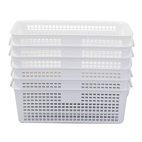 Sandmovie Rectangular Desktop Storage Basket, Plastic Storage Baskets, White, 6-Pack