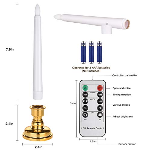 JOSU LED Window Candles, Christmas Flameless Window Candle Lights with Timer Battery Operated, 4 3D Wick Light Window Candle+4 Removable Gold Candle Holders+Remote, for Decor &Festival Celebration