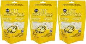 life essentials by cat-man-doo 3 pack of freeze dried chicken treats for dogs and cats, 2 ounces each, single ingredient, made in the usa