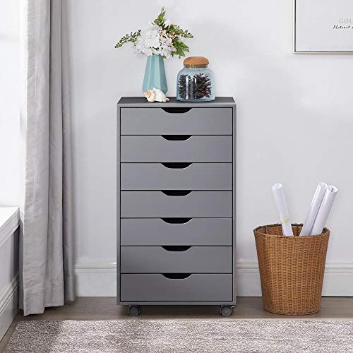 Debbie 7-Drawer Office Storage File Cabinet on Wheels, Mobile Under Desk Filing Drawer Unit, Craft Storage Organization for Home, Office by Naomi Home - Gray