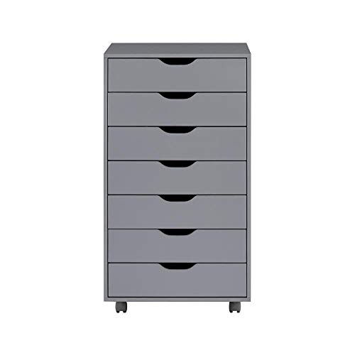 Debbie 7-Drawer Office Storage File Cabinet on Wheels, Mobile Under Desk Filing Drawer Unit, Craft Storage Organization for Home, Office by Naomi Home - Gray