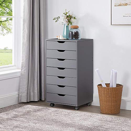 Debbie 7-Drawer Office Storage File Cabinet on Wheels, Mobile Under Desk Filing Drawer Unit, Craft Storage Organization for Home, Office by Naomi Home - Gray