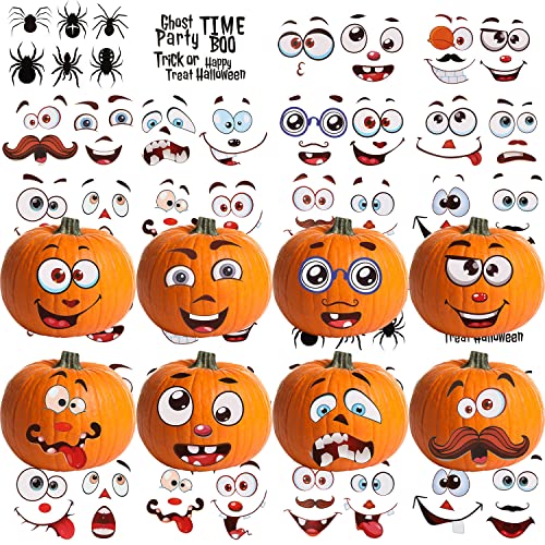 60 Pieces Halloween Pumpkin Stickers Jack O Lantern Pumpkin Decorating Face Stickers for Halloween Trick or Treat Party Favors Decorations