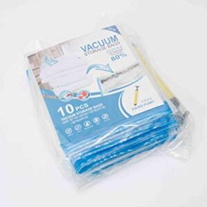 Olmecs 10-pack Vacuum Space Saver Storage Bags with Vacuum Travel Hand Pump Space Saver for Clothes Blankets Duvets Pillows Comforters