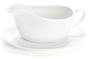yesland 15 oz gravy boat and tray, ceramic white gravy sauce boat with saucer stand for dining, holiday meals & parties
