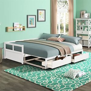 hanway twin daybed with two drawers - white solid pine wood material - extendable to king size bed frame with extra storage drawers – elegant furniture for compact rooms