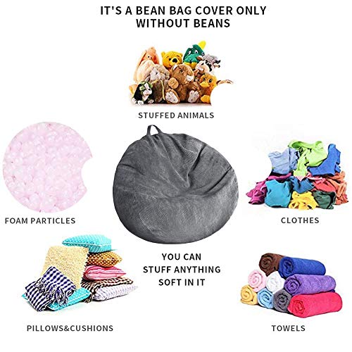 Bean Bag Chair Cover (No Filler) Washable Ultra Soft Corduroy Sturdy Zipper Beanbag Cover for Organizing Plush Toys or Textile, Sack Bean Bag for Kids, Adults, Teens