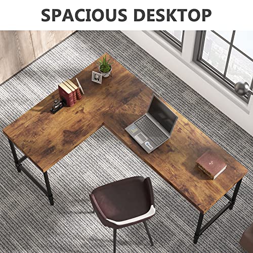 Tribesigns L-Shaped Desk, 67 inch Industrial Reversible Corner Computer Office Desk PC Laptop Study Table Workstation with Metal Pipe Legs for Home Office (Rustic Brown)