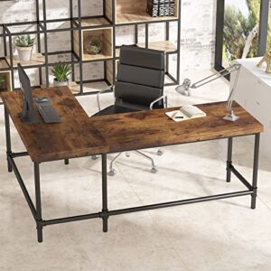 Tribesigns L-Shaped Desk, 67 inch Industrial Reversible Corner Computer Office Desk PC Laptop Study Table Workstation with Metal Pipe Legs for Home Office (Rustic Brown)