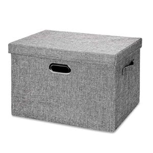storage bins with lids, collapsible linen fabric storage box, clothes toy organizer, cubes basket containers with cover for cabinet bookcase boxes home bedroom(gray, large(17.7x11.8x11.8inch))
