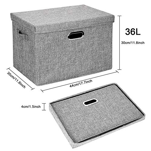 Storage Bins with Lids, Collapsible Linen Fabric Storage Box, Clothes Toy Organizer, Cubes Basket Containers with Cover for Cabinet Bookcase Boxes Home Bedroom(Gray, Large(17.7x11.8x11.8inch))