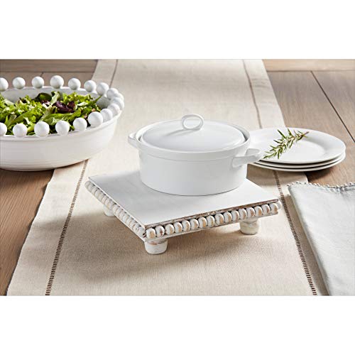 Mud Pie White Wood Beaded Trivet, 8" x 8"