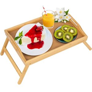 Bed Tray Table Folding Legs with Handles Breakfast Food Tray for Sofa,Bed,Eating,Drawing,Platters Serving Lap Desk Snack Tray (Yellow Small)