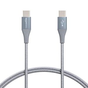 amazon basics aluminum braided 100w usb-c to usb-c 2.0 cable with power delivery - 3-foot, gray