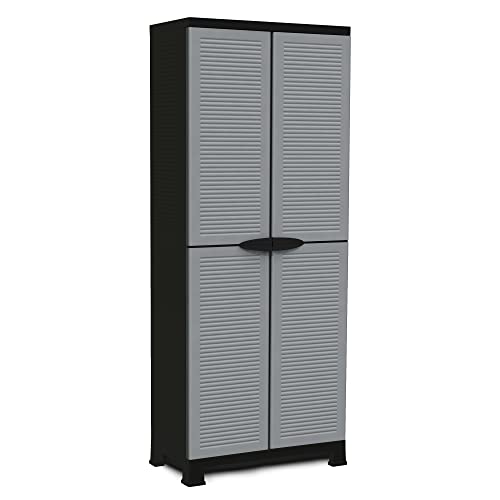 Ram Quality Products Prestige Utility Indoor Outdoor 3 Shelf Tool Storage Organizing Cabinet with Lockable Double Doors, Gray