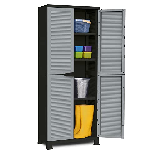 Ram Quality Products Prestige Utility Indoor Outdoor 3 Shelf Tool Storage Organizing Cabinet with Lockable Double Doors, Gray