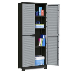 Ram Quality Products Prestige Utility Indoor Outdoor 3 Shelf Tool Storage Organizing Cabinet with Lockable Double Doors, Gray