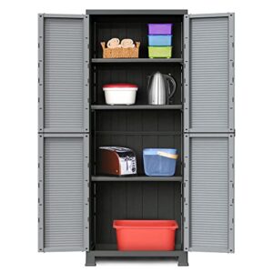 Ram Quality Products Prestige Utility Indoor Outdoor 3 Shelf Tool Storage Organizing Cabinet with Lockable Double Doors, Gray