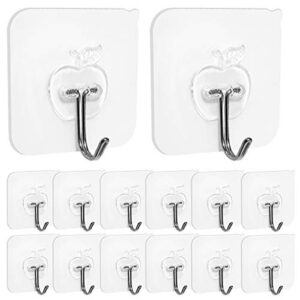 50 packs adhesive wall hooks 22lb(max) transparent reusable seamless hooks,waterproof and oilproof,bathroom kitchen heavy duty self adhesive hooks