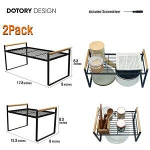 DOTORYDESIGN 2Pack Stackable Wide Counter Shelf - Countertop Organizer - Cabinet Shelves - Kitchen Organization and Storage - For Cupboard,Pantry,Corner,Under Sink - Rack For Spice, Dish,Cup,etc-Black