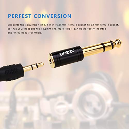 JEEUE 1/4" to 3.5mm Headphones Adapters, Upgrade 6.35mm(1/4") Male - 3.5mm Female Socket Stereo Pure Copper Jack Adaptor Bring You Professional Sound Black