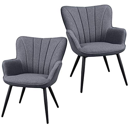 Yaheetech 2PCS Dining Chair Armrest Fabric Armchair Restaurant Chairs Hotel Reception Chairs Leisure Chair Sofa Side Chair Kitchen Dining Room Furniture Set of 2 Gray