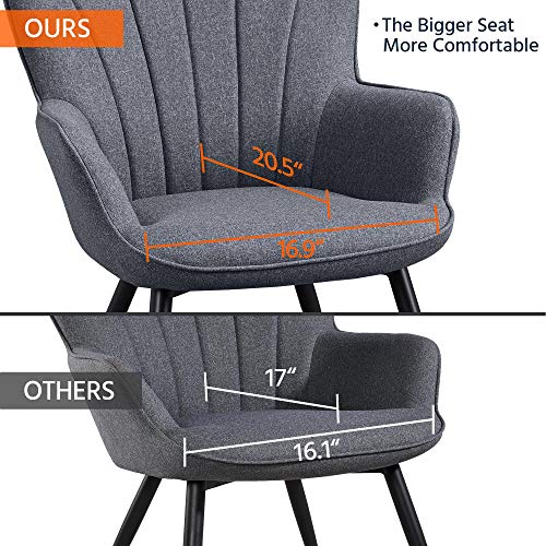 Yaheetech 2PCS Dining Chair Armrest Fabric Armchair Restaurant Chairs Hotel Reception Chairs Leisure Chair Sofa Side Chair Kitchen Dining Room Furniture Set of 2 Gray