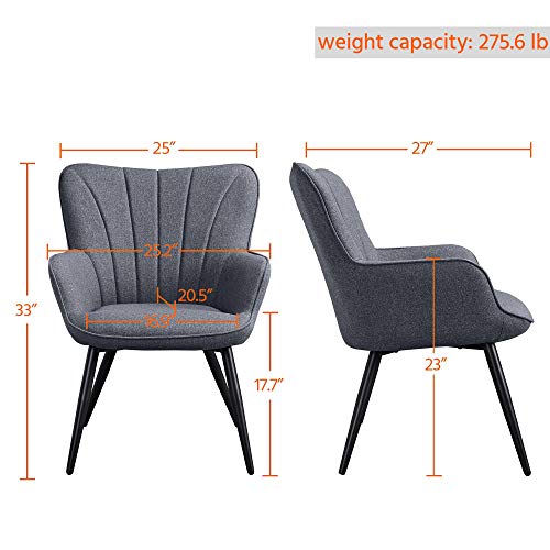 Yaheetech 2PCS Dining Chair Armrest Fabric Armchair Restaurant Chairs Hotel Reception Chairs Leisure Chair Sofa Side Chair Kitchen Dining Room Furniture Set of 2 Gray