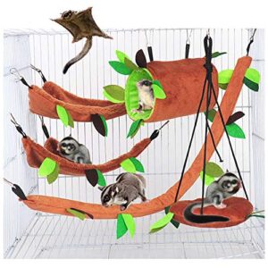 seis 5 pcs sugar glider hammock set pet hanging cage accessories leaf design small animal hammock channel ropeway swing for ferret birds parrot squirrel (5 pcs)