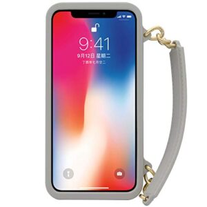 Omio for iPhone 12 Pro Max Handbag Case with Card Holder Wrist Lanyard Strap Soft Silicone Cover for iPhone 12 Pro Max Wallet Case for Women Luxury Stylish Long Pearl Crossbody Chain Case Gray