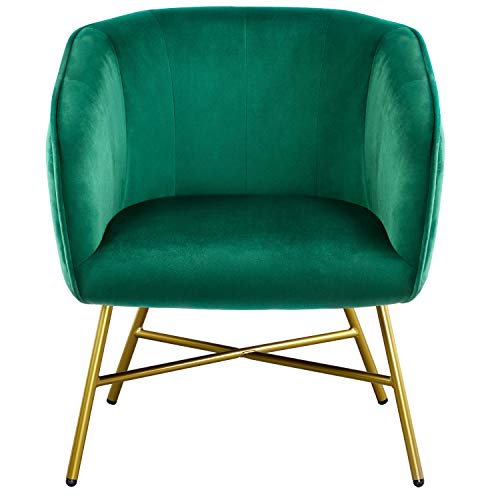 Yaheetech Accent Chair, Modern Velvet Living Room Chair with Mental Legs and Soft Padded, Comfy Side Chair for Bedroom/Office/Study/Waiting Room, Green