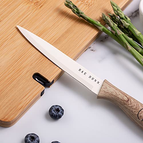 3 Piece "Bon Appetit" Bamboo Cutting Board and Knife Set - Chopping Board, Mini Charcuterie Board for Meat, Fruit and Cheese Board by - (White)