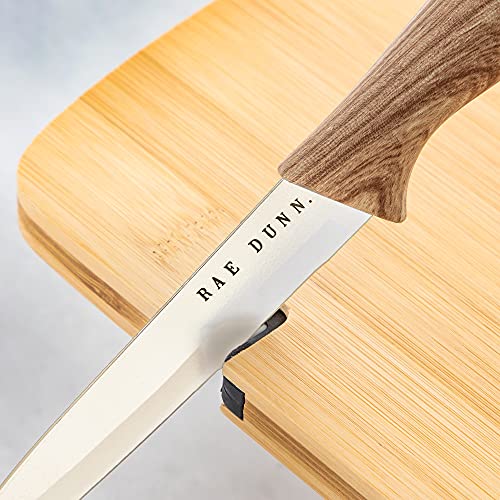 3 Piece "Bon Appetit" Bamboo Cutting Board and Knife Set - Chopping Board, Mini Charcuterie Board for Meat, Fruit and Cheese Board by - (White)