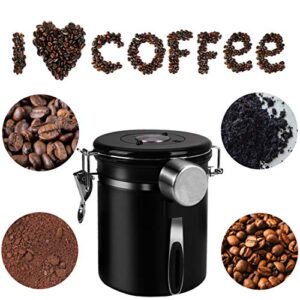 Coffee Container Airtight Coffee Canister, Coffee Stainless Steel Container for the Kitchen, Coffee Ground -One Way Co2 Valve Airtight Coffee Canister (Black,1.5L)…