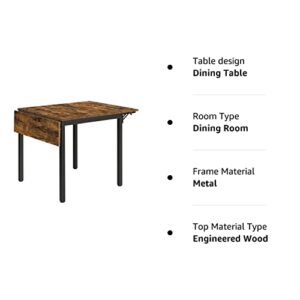 VASAGLE Folding Dining Table, Drop Leaf Extendable, for Small Spaces, Seats 2-4 People, Industrial, 33.3 x 30.7 x 30 Inches,Brown