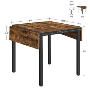 VASAGLE Folding Dining Table, Drop Leaf Extendable, for Small Spaces, Seats 2-4 People, Industrial, 33.3 x 30.7 x 30 Inches,Brown