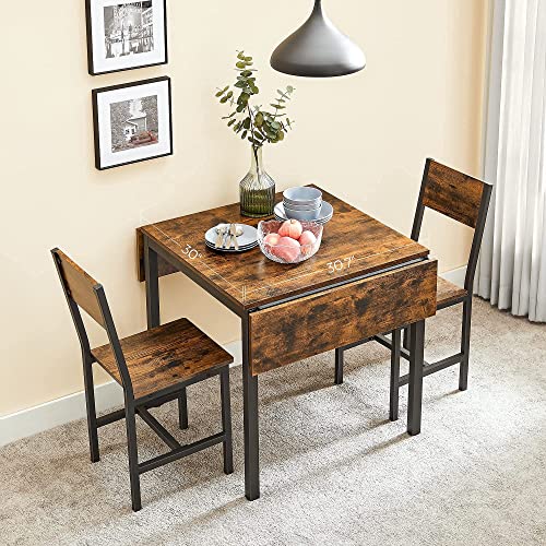 VASAGLE Folding Dining Table, Drop Leaf Extendable, for Small Spaces, Seats 2-4 People, Industrial, 33.3 x 30.7 x 30 Inches,Brown