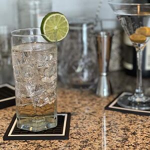 Highball & Chaser Bar Mat Coasters | 6 Piece Coaster Set | Square Absorbent Coasters for Drinks | Stylish Design Great for Home Decor or Bars