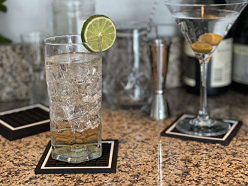 Highball & Chaser Bar Mat Coasters | 6 Piece Coaster Set | Square Absorbent Coasters for Drinks | Stylish Design Great for Home Decor or Bars