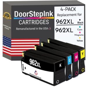 doorstepink remanufactured in the usa ink cartridge replacements for hp 962xl black hp 962 cyan, magenta, yellow 4 pack for printers hp officejet pro 9010, 9012, 9013, 9015, 9016, 9019, 9020, 9025