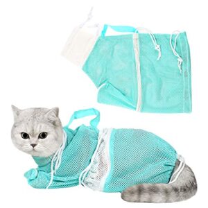 hatiky cat bathing bag，puppy dog cleaning shower bag- adjustable anti-bite and anti-scratch polyester soft restraint cat grooming bag for bathing, nail trimming, injection, medicine taking (green)